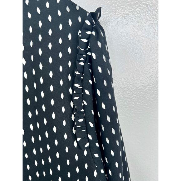 VAN HEUSEN Size Large Printed Top with Tie-Up Neckline Long Sleeve B&W - Picture 8 of 16